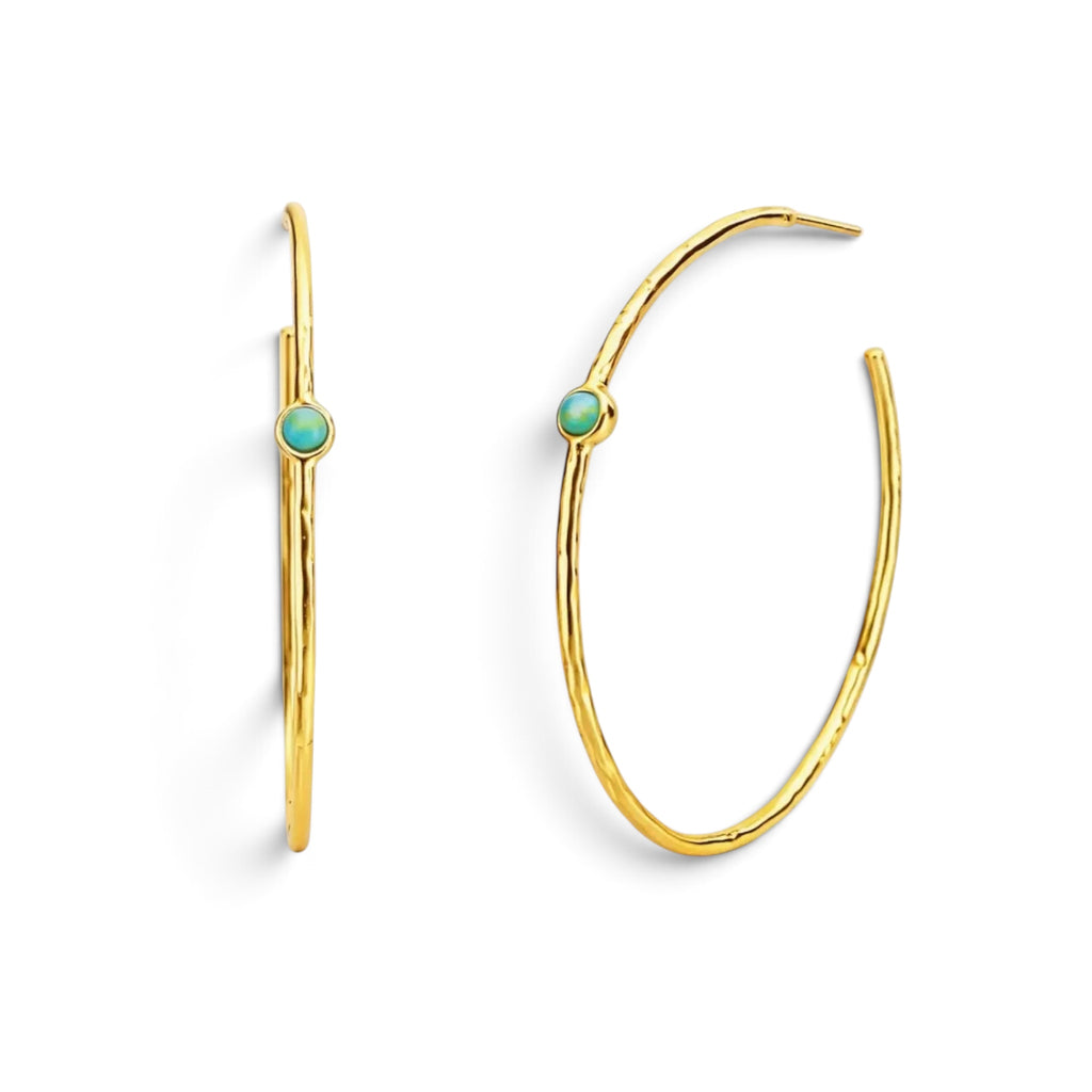 Hand Hammered Earrings With Turquoise Accent