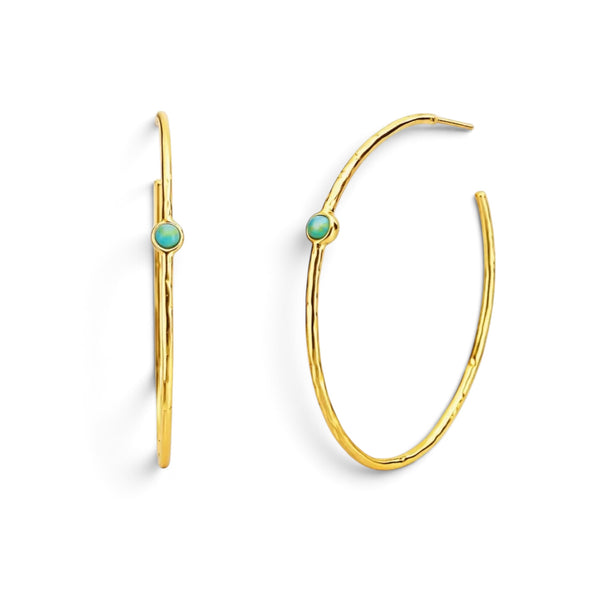Hand Hammered Earrings With Turquoise Accent