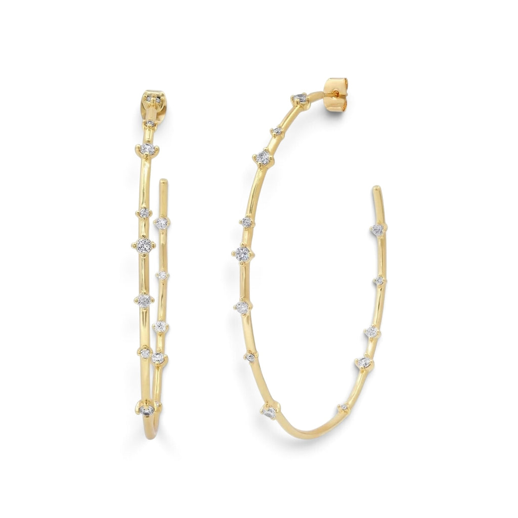 Large Gold Hoops With CZ Stations