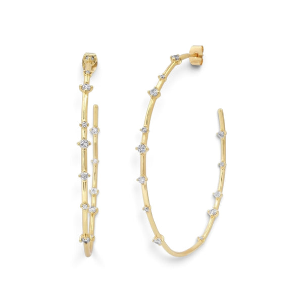 Large Gold Hoops With CZ Stations