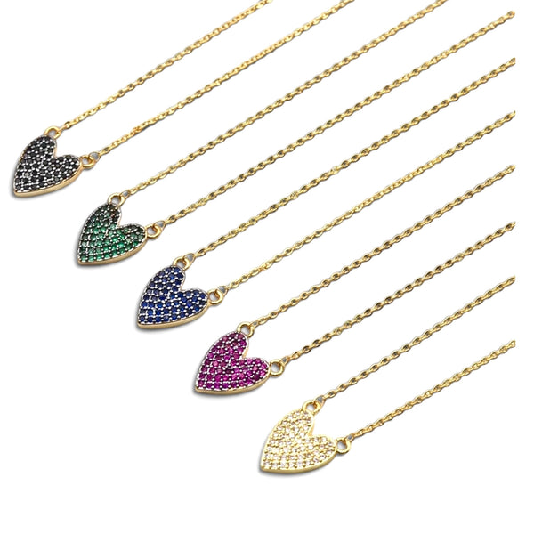 Colorful Dainty Pave Heart Necklace