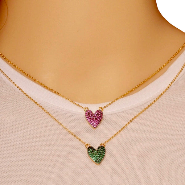 Colorful Dainty Pave Heart Necklace