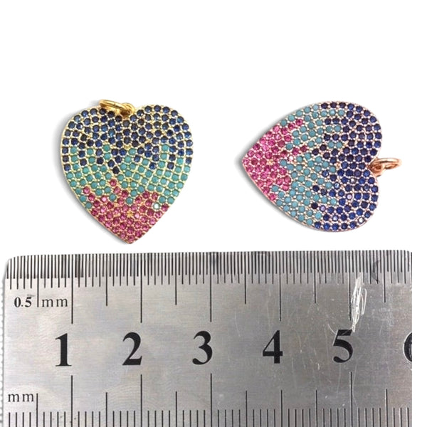 Pave Rainbow Multi Color Heart Pendant