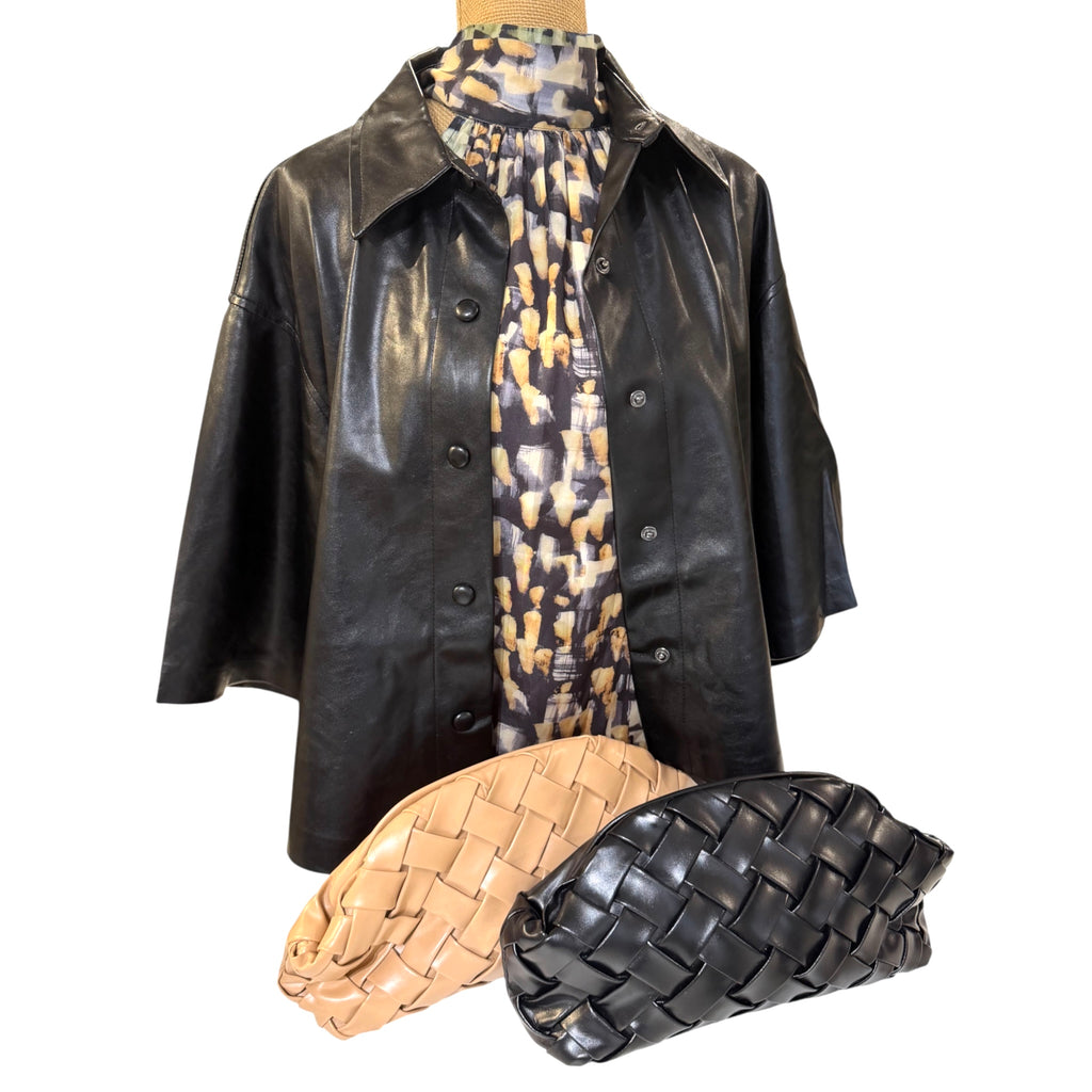 3/4 Sleeve Black Leatherette Shacket