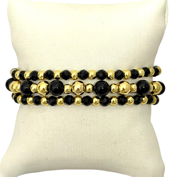 Black Quartz /Gold Stretch Bracelets