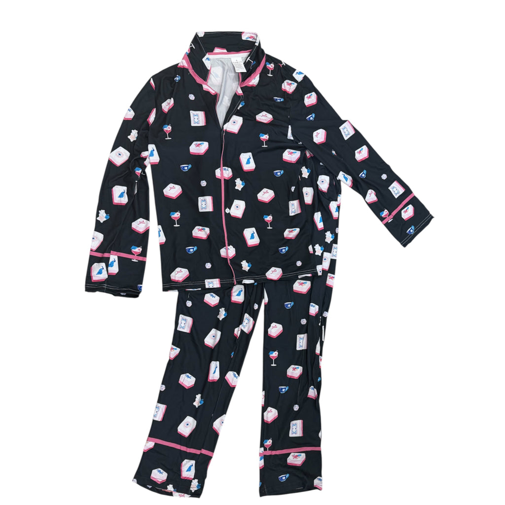 2 Piece Printed Button Down Mahjong Pajama Set