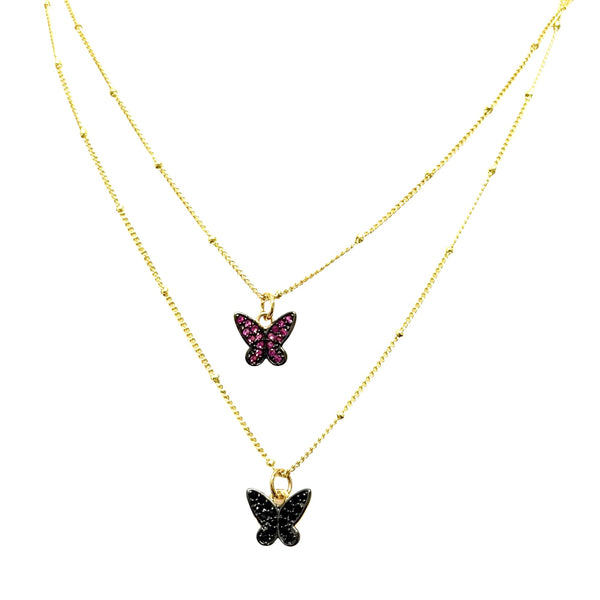 Gold and Colored Pave Butterfly Necklace