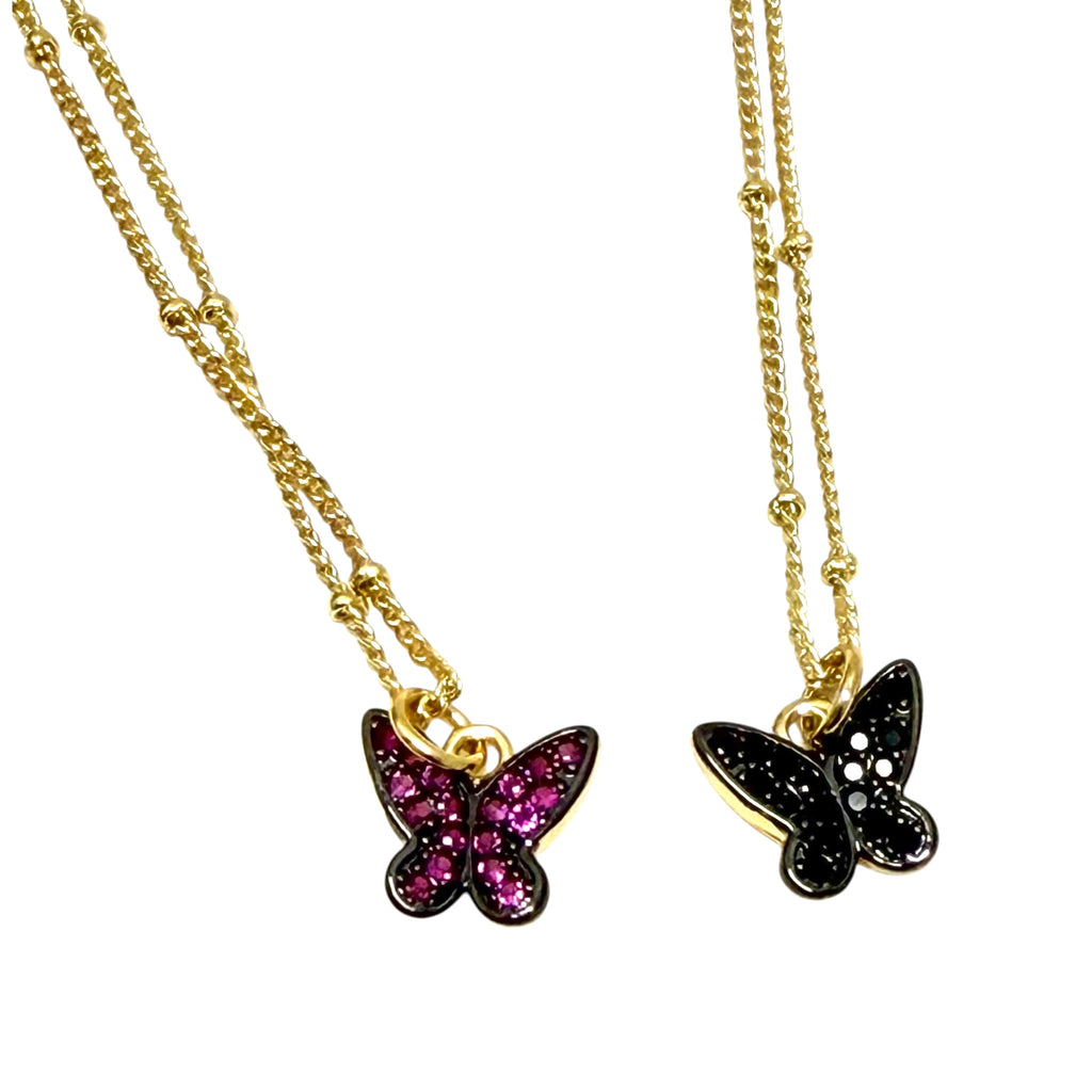 Gold and Colored Pave Butterfly Necklace