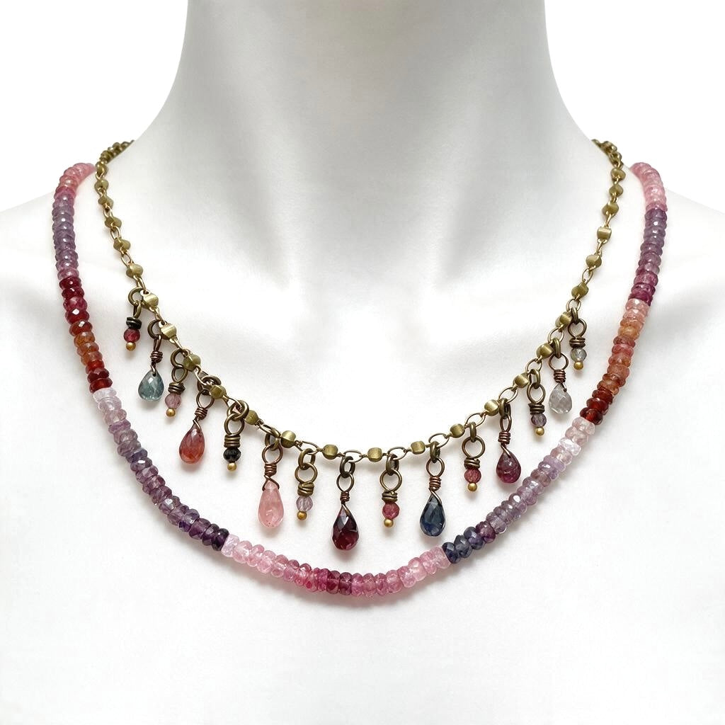 Spinel Strung Necklace with Swag Crystals