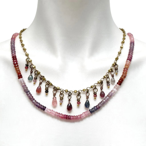 Spinel Strung Necklace with Swag Crystals