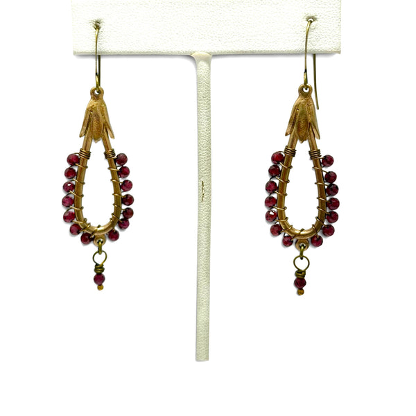 Hatshepsut Long Teardrop Garnet Wrapped Pendant Earrings