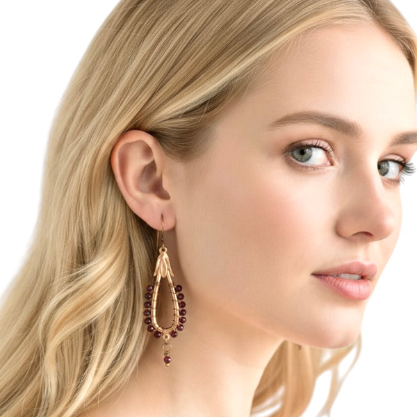 Hatshepsut Long Teardrop Garnet Wrapped Pendant Earrings
