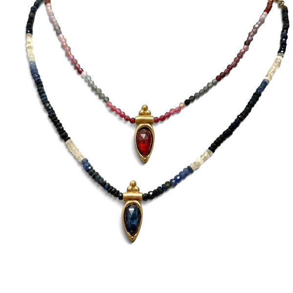 Delicate Pear Shape Stone Pendant on Beaded Chain