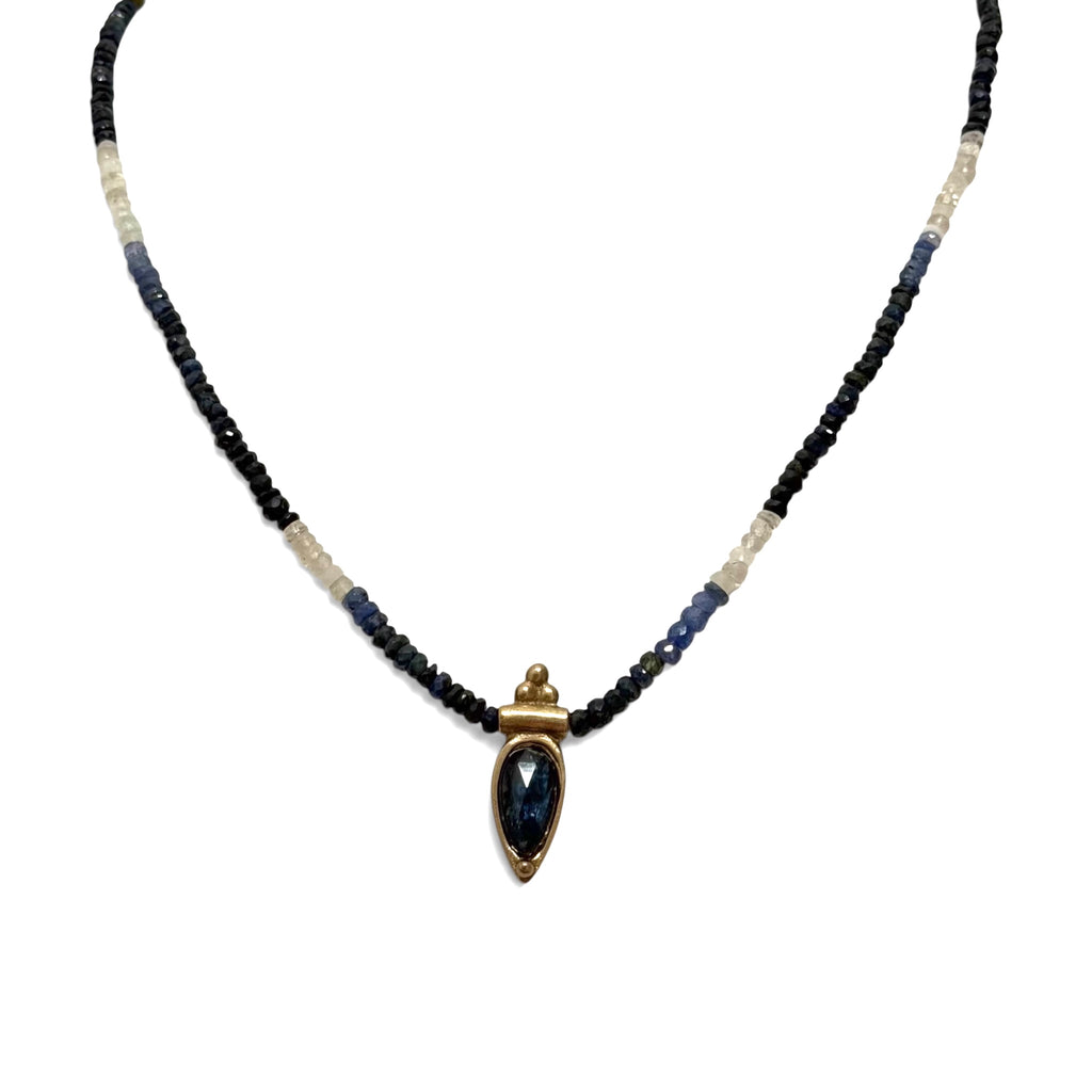 Delicate Pear Shape Stone Pendant on Beaded Chain