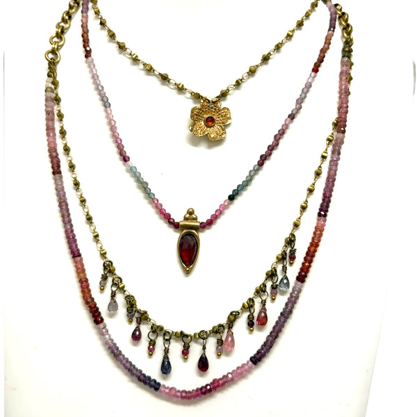 Spinel Strung Necklace with Swag Crystals