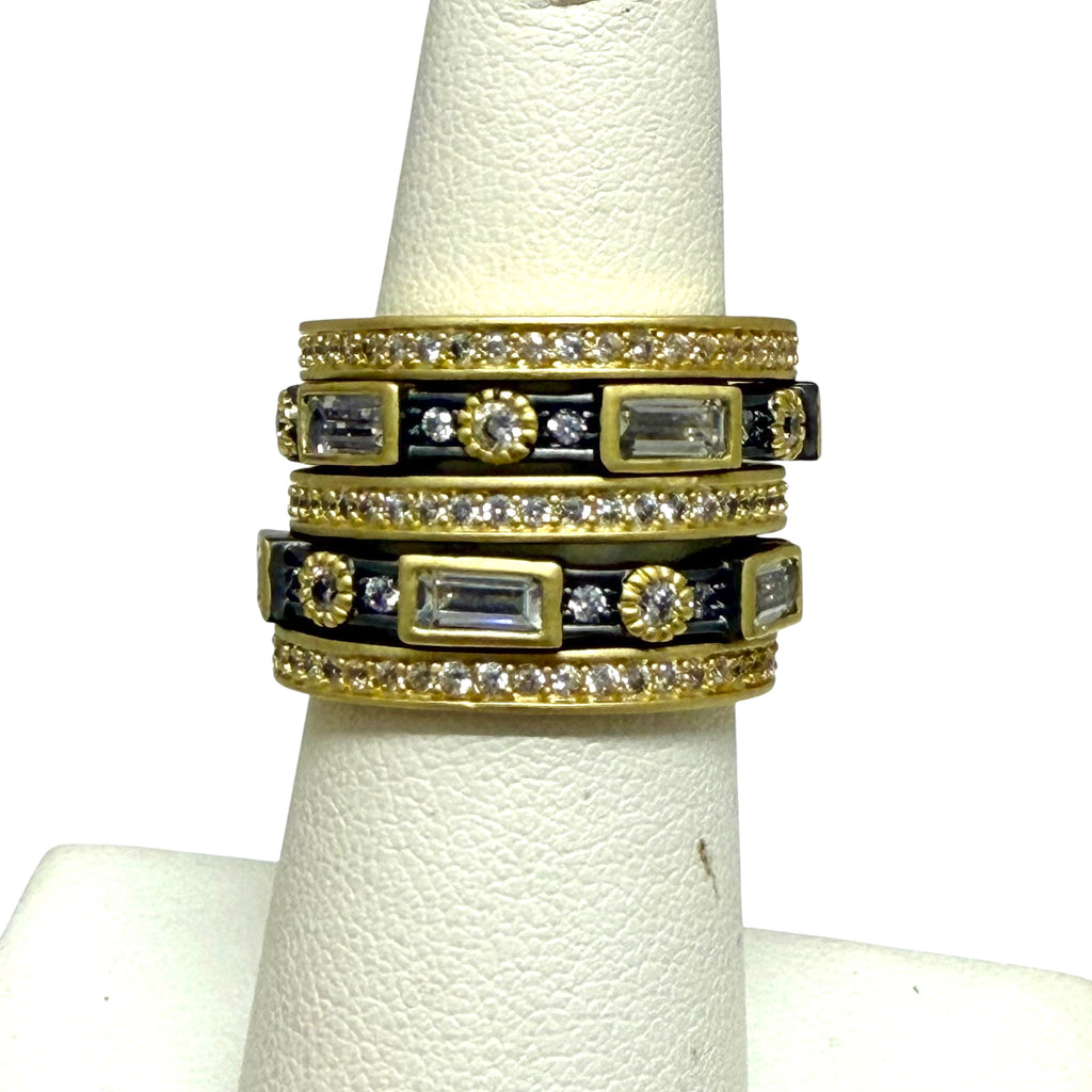 5 Piece Hemitite and Gold CZ Rings Set
