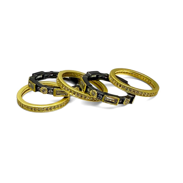 5 Piece Hemitite and Gold CZ Rings Set