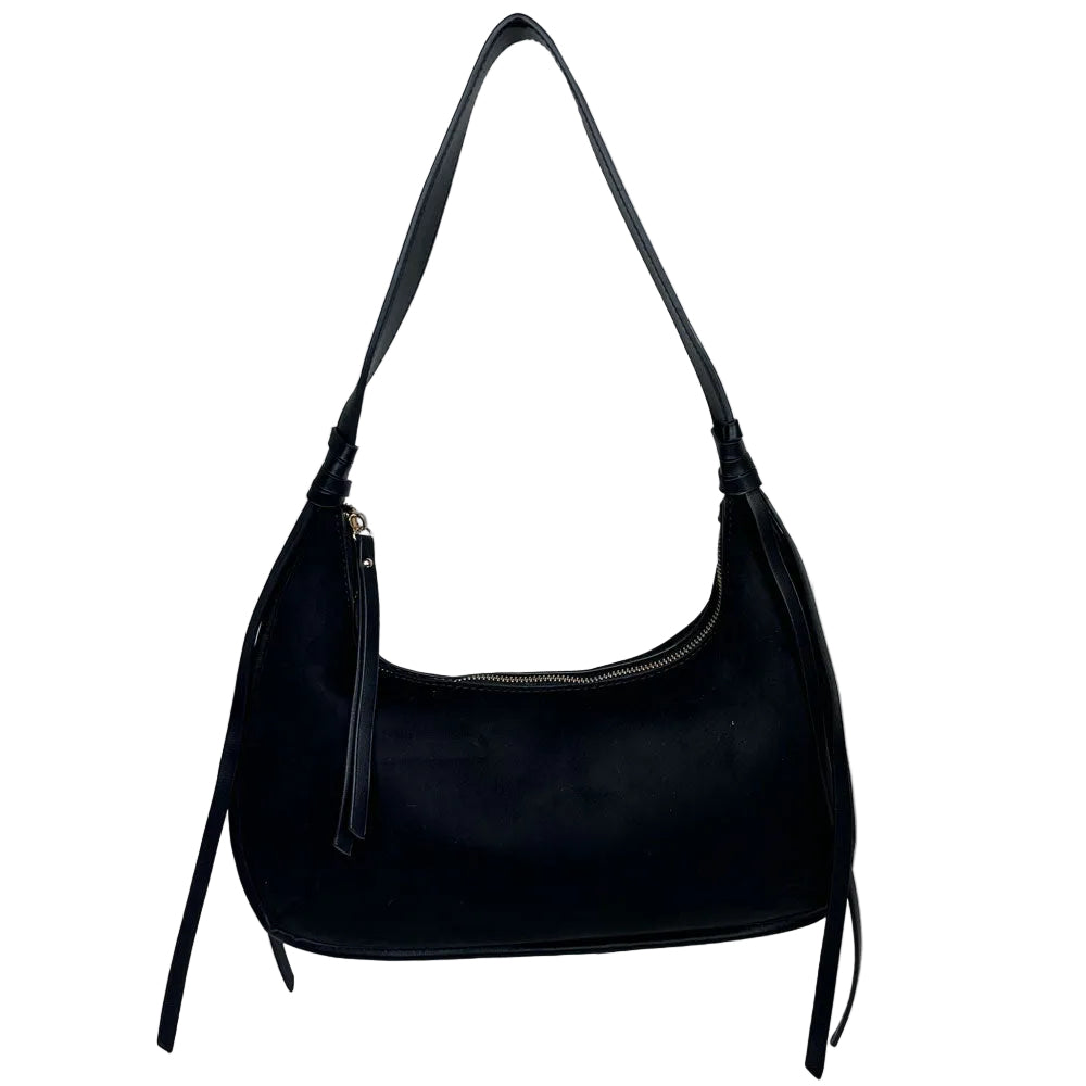 Sara Solid Suede Shoulder Bag with Tassels