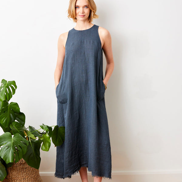 Suzy D Seren Linen Dress In Antracite