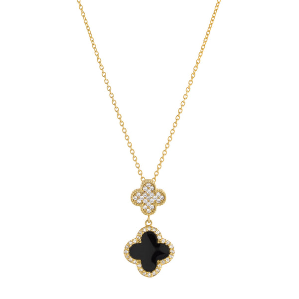 CZ and Black Double Clover Necklace