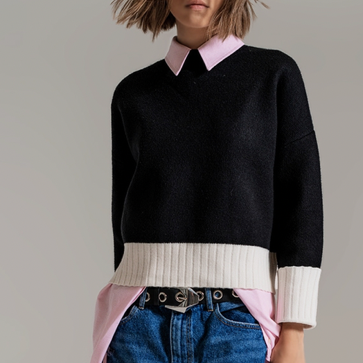Black And White Color Block Sweater