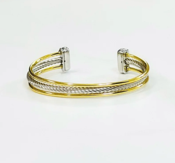 Double Gold Bar And Rope Cuff Bracelet