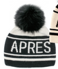 Black And White Apres Ski Hat With Black Fox Pom