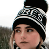 Black And White Apres Ski Hat With Black Fox Pom
