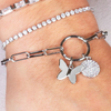 Butterfly And Pave Disc Paperclip Charm Bracelet