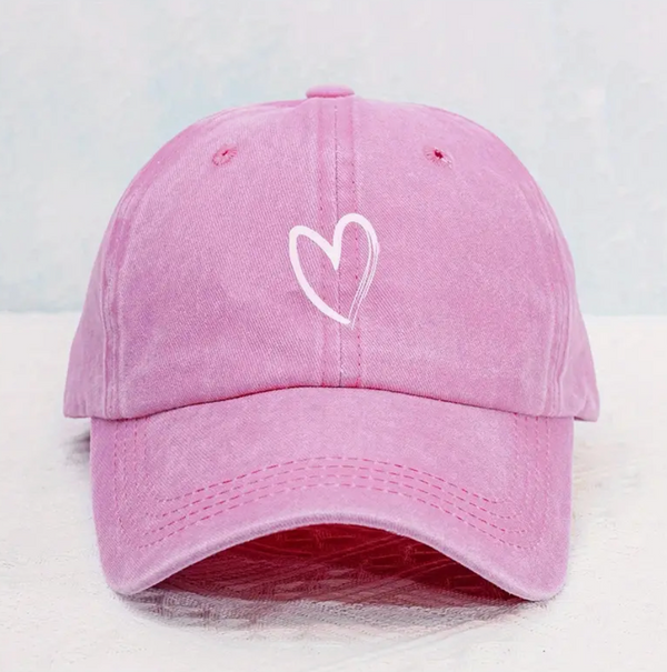 Pink Washed Heart Baseball Hat