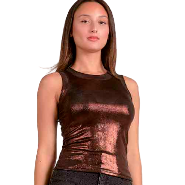 Elan Glitter Tank Top In Copper/Chocolate