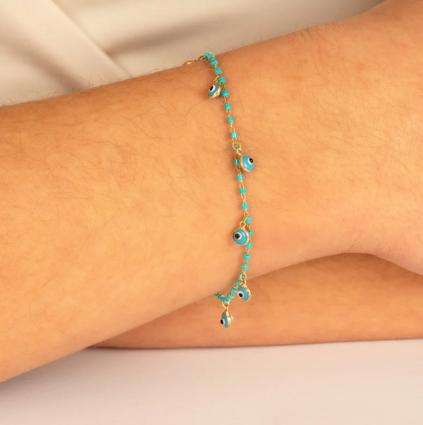 Multi Evil Eye Turquoise Dangle Bracelet