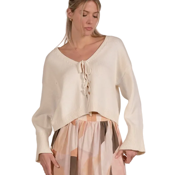Off White Cardigan With Tie Front