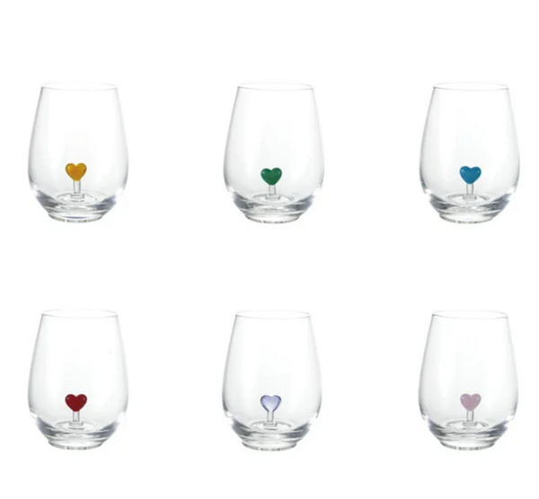 18 Oz. Stemless Wine Glass With Hand Blown Heart Inside