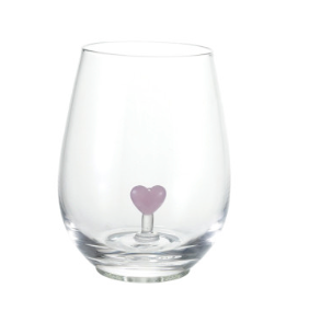 18 Oz. Stemless Wine Glass With Hand Blown Heart Inside