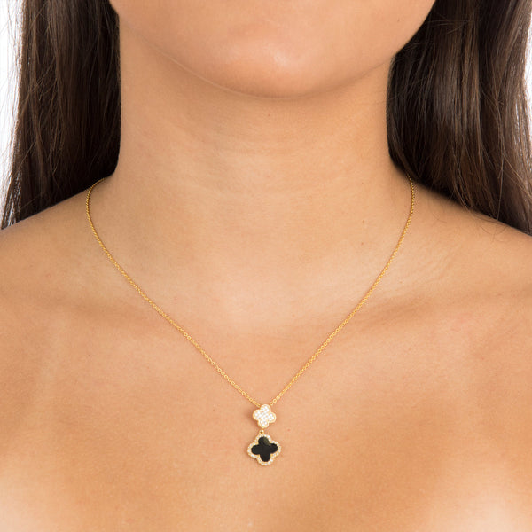 CZ and Black Double Clover Necklace