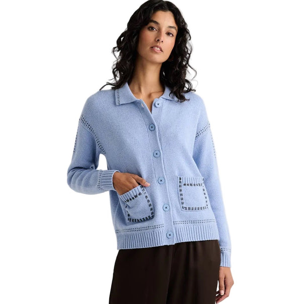 Zaket & Plover Knit Button Down Powder Blue Sweater With Pockets