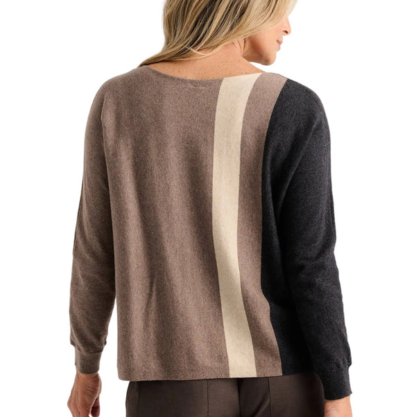 Zaket & Plover Color Block Sweater In Charcoal Herringbone And Taupe