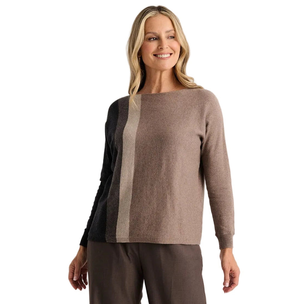 Zaket & Plover Color Block Sweater in Charcoal Herringbone and Taupe