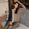 Zaket & Plover Color Block Sweater in Charcoal Herringbone and Taupe