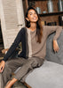 Zaket & Plover Color Block Sweater in Charcoal Herringbone and Taupe
