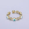 White, Teal, Blue, Black Round Evil Eye Enamel Clear Cz Stackable Ring