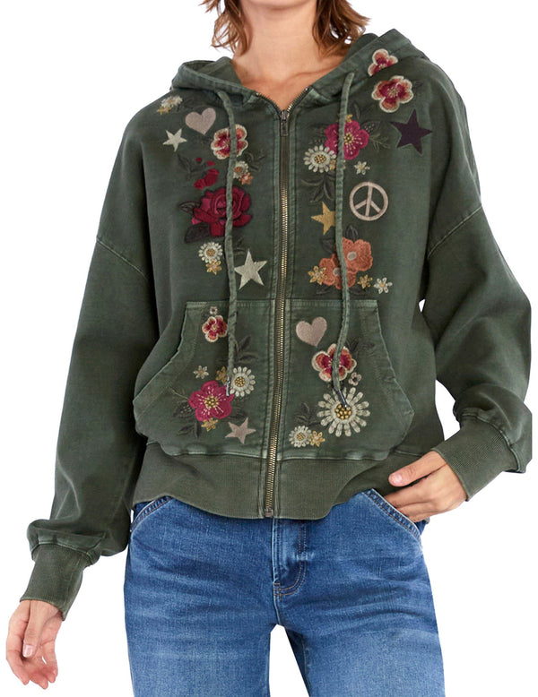 Camp Peace Floral Embroidered Hoodie
