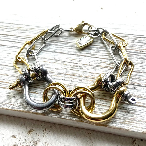 Mixed Metal Double Shackle Bracelet