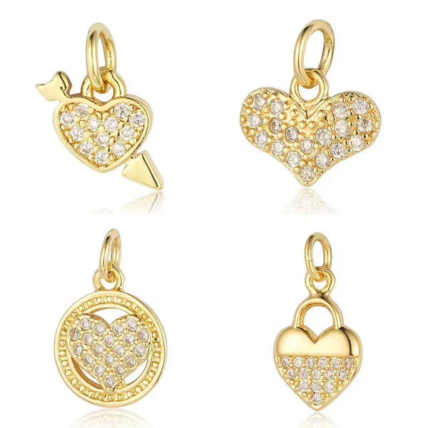 Gold Plated CZ Heart Charms