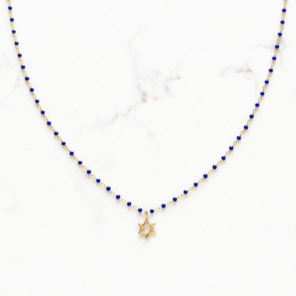 Tiny Star of David  Enamel Beaded Necklace