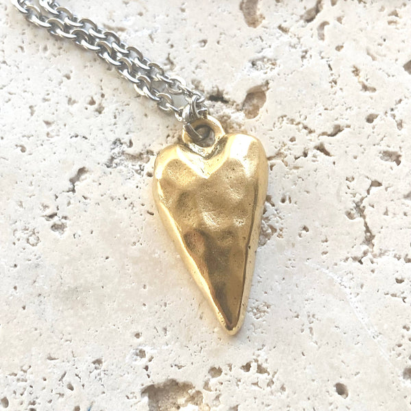 Little Gold Hammered Heart Necklace