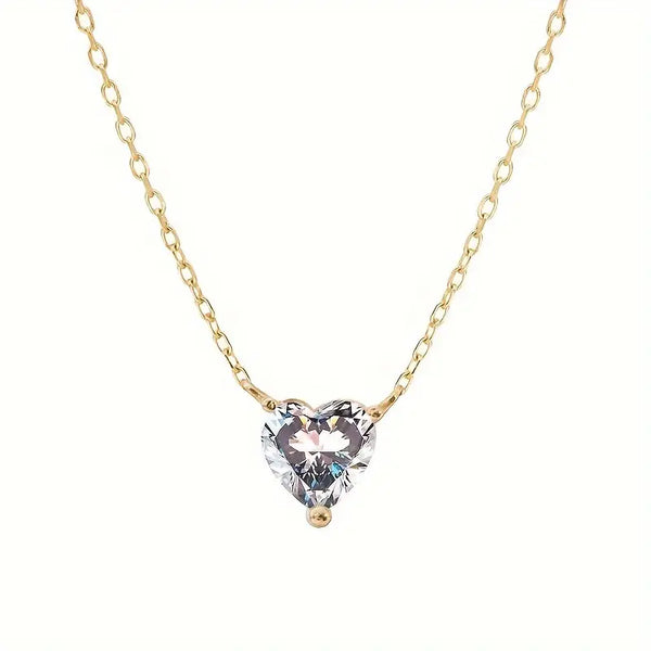Sterling Silver/Gold Plated Mini  CZ Heart Necklace