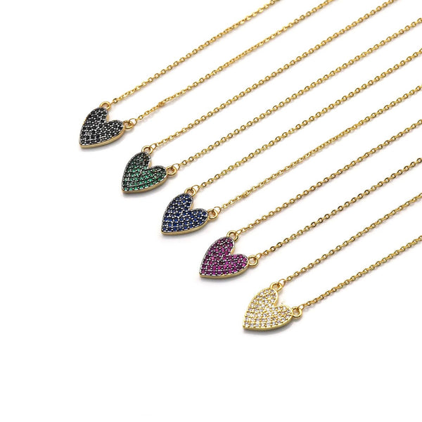 Colorful Dainty Pave Heart Necklace