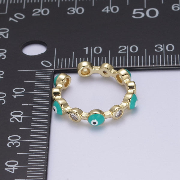 White, Teal, Blue, Black Round Evil Eye Enamel Clear Cz Stackable Ring